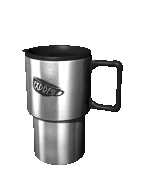 serious coffee in steel mug