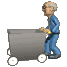 old janitor pushing cart