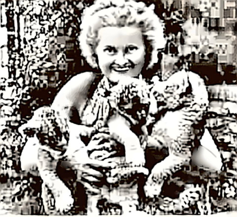Naturalist Joy Adamson with 3 lion cubs