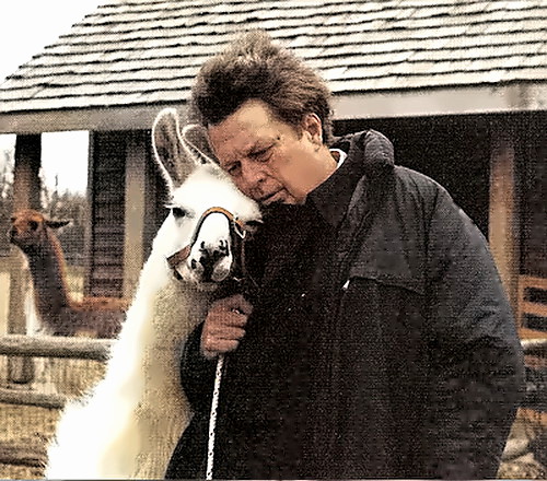 Writer Cleveland Amory with llama