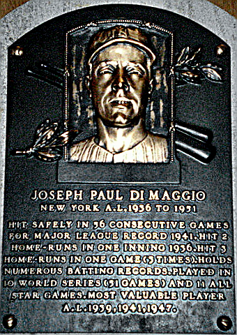 Joe DiMaggio Hall of Fame plaque