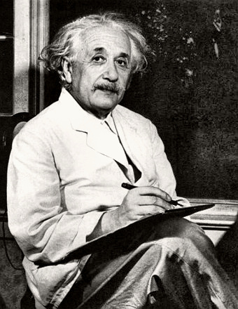 Scientist Albert Einstein at the blackboard