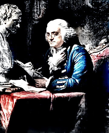 Ben Franklin working on his Almanack