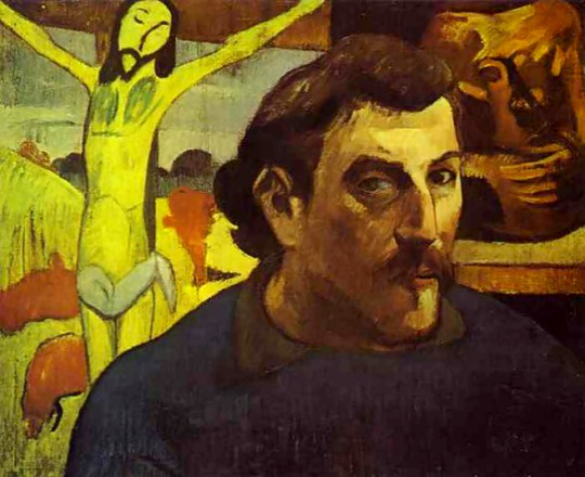 Paul Gauguin's self-portrait with Yellow Jesus in background