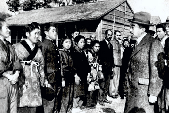 Emperor Hirohito visiting his people