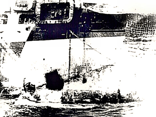 Kamikaze mark on USS Hinsdale (APA-120