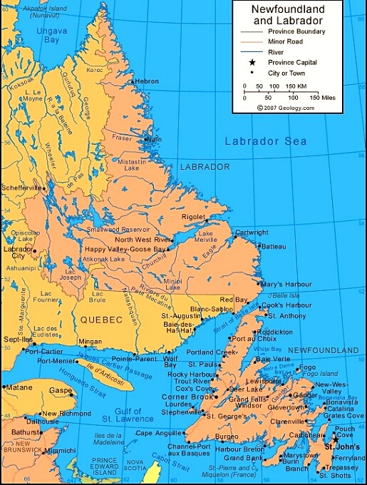 Labrador & Newfoundland Map