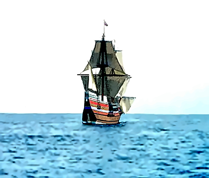 Mayflower sails from Plymouth, England, in 1620