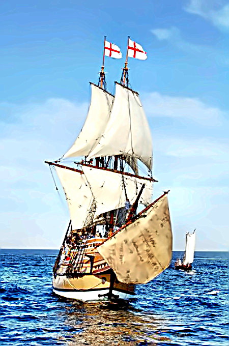 Mayflower sails from Plymouth, England, in 1620