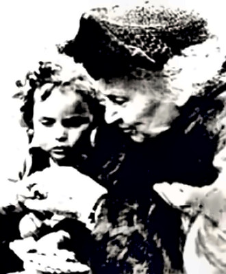 Maria Montessori teaching a child