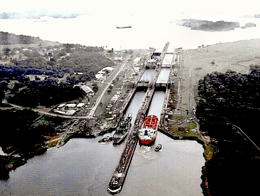 Panama Canal - aerial view of Gatun Locks
