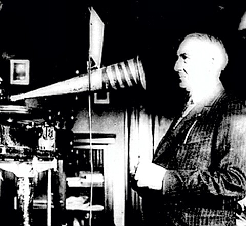 President Harding using phonograph