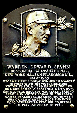 Warren Spahn Hall of Fame plaque