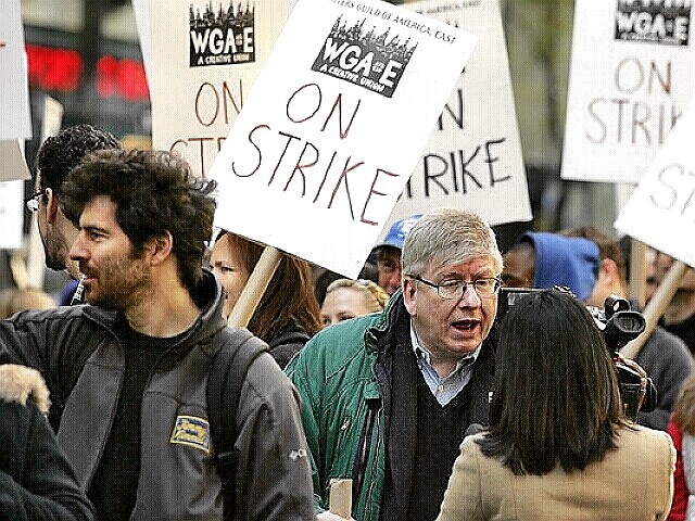 Guild President and others picket during Writers strike