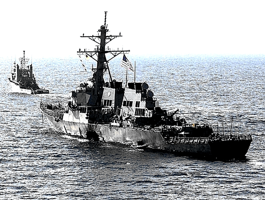 USS Cole under tow following attack