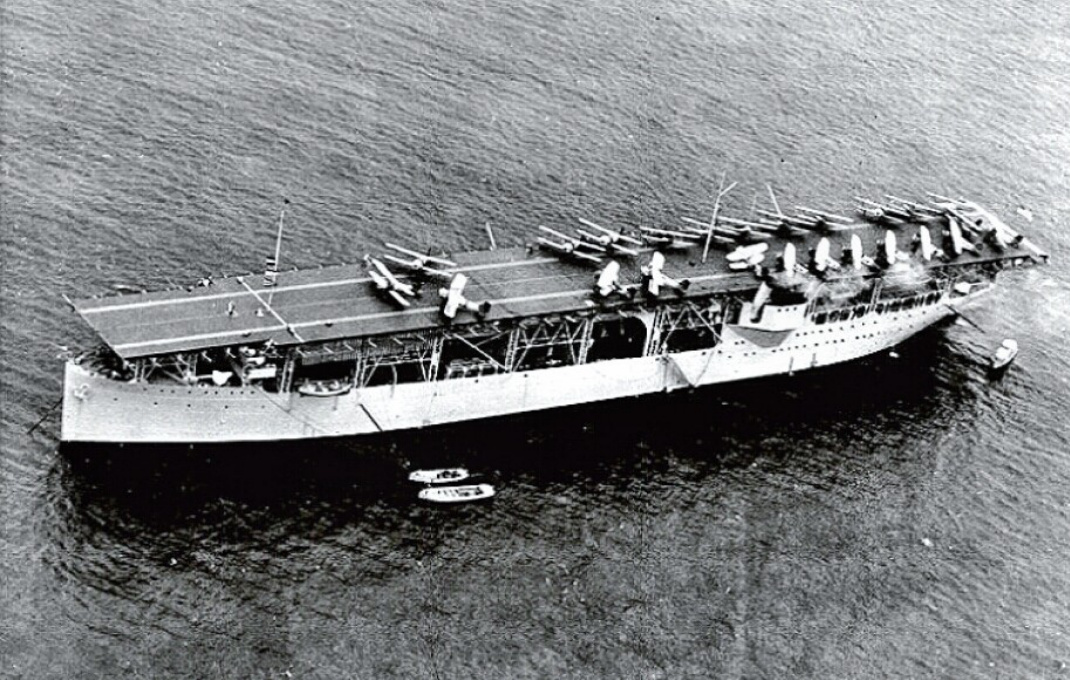USS Langley (CV-1) anchored off Panama Canal in 1930