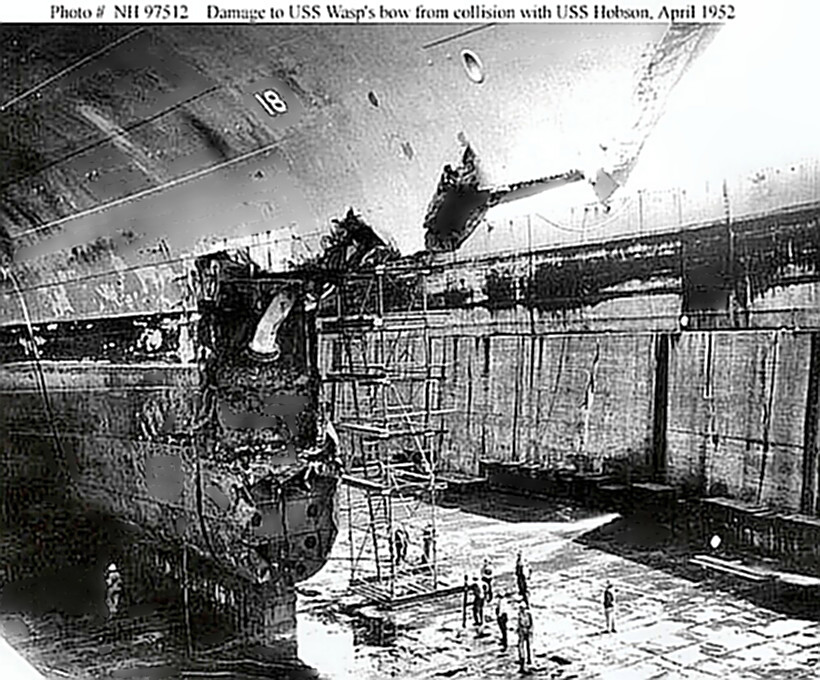 USS Wasp (CV-18) in drydock following collision with Hobson
