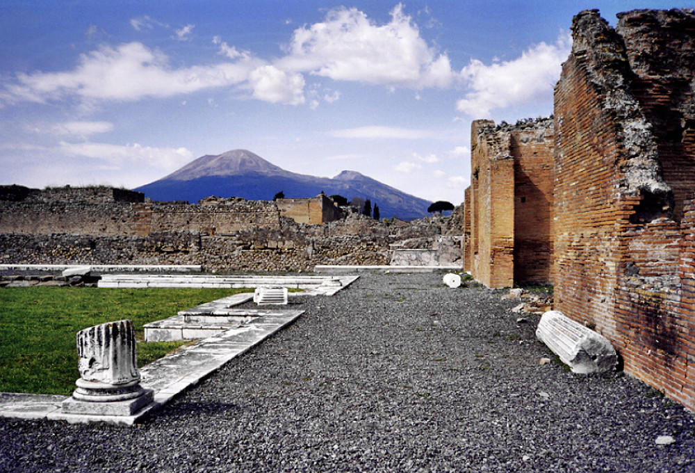 Mount Vesuvius as seen from the ruins of the Roman City of Pompeii