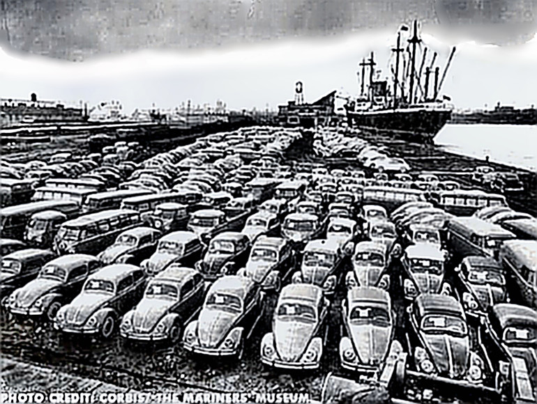 Many VW's arriving in the US in 1955